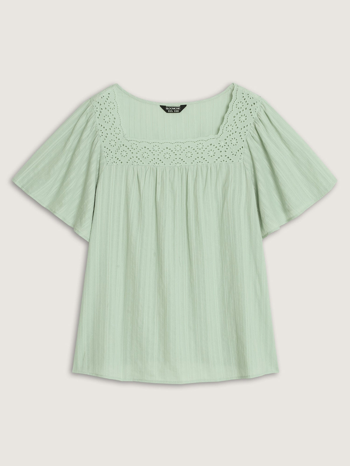 Cotton Lace Neckline Flared Sleeve Blouse