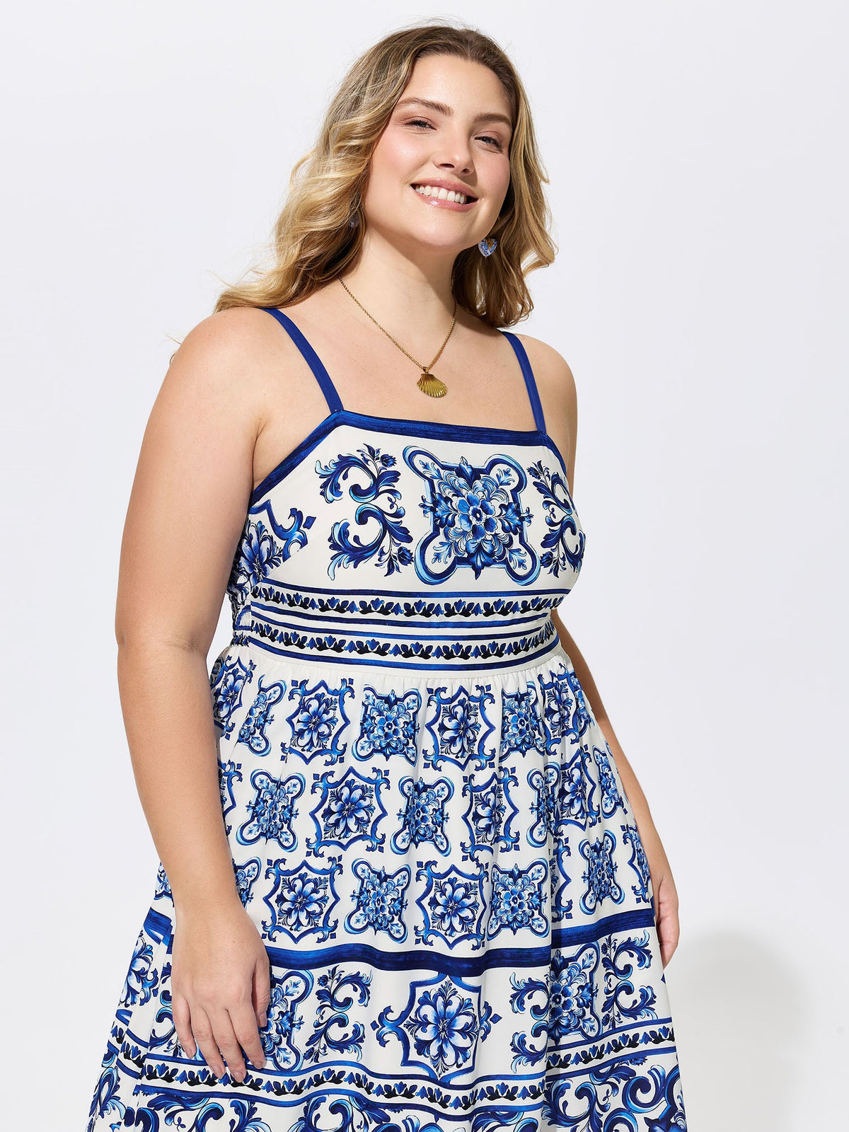 Majolica Print Cami Flowy Midi Dress