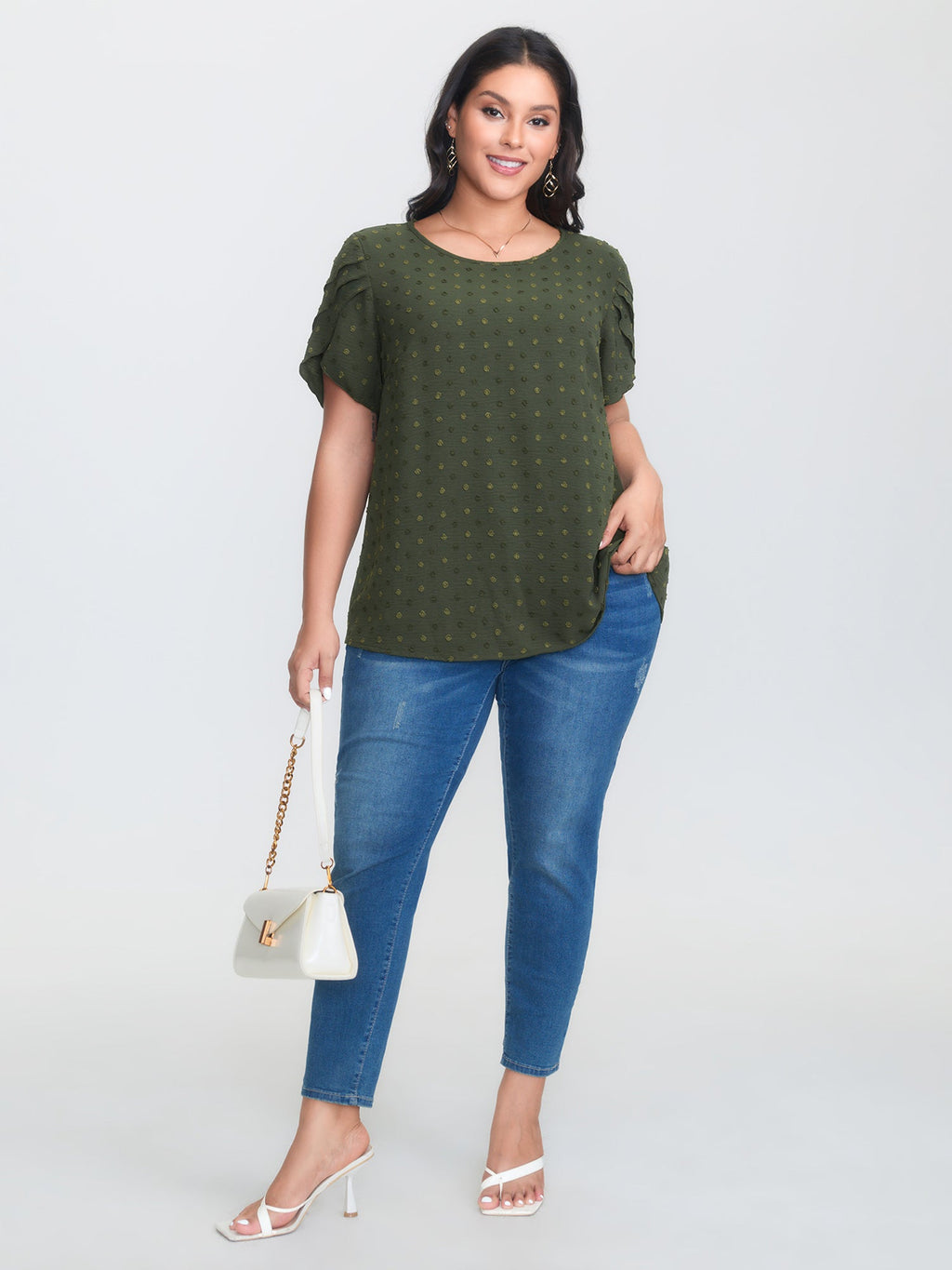 Textured Color Contrast Petal Sleeve Blouse