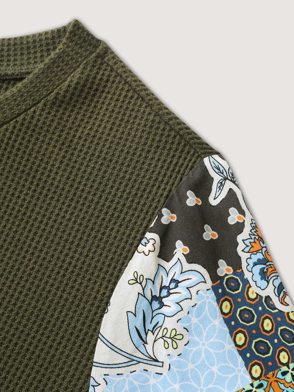 Boho Print Ribbed Sleeve Tie Sweatshirt