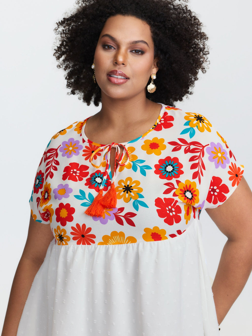 Floral Print Neck-Tie Babydoll Top