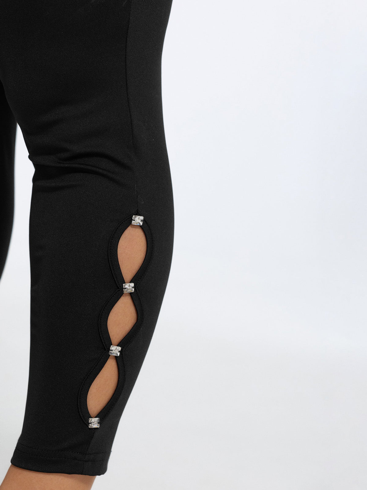 Stretchy Pull-On Rhinestone Cut Out Ankle Detail Leggings