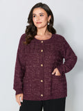 Textured Metallic Thread Button Knit Cardigan