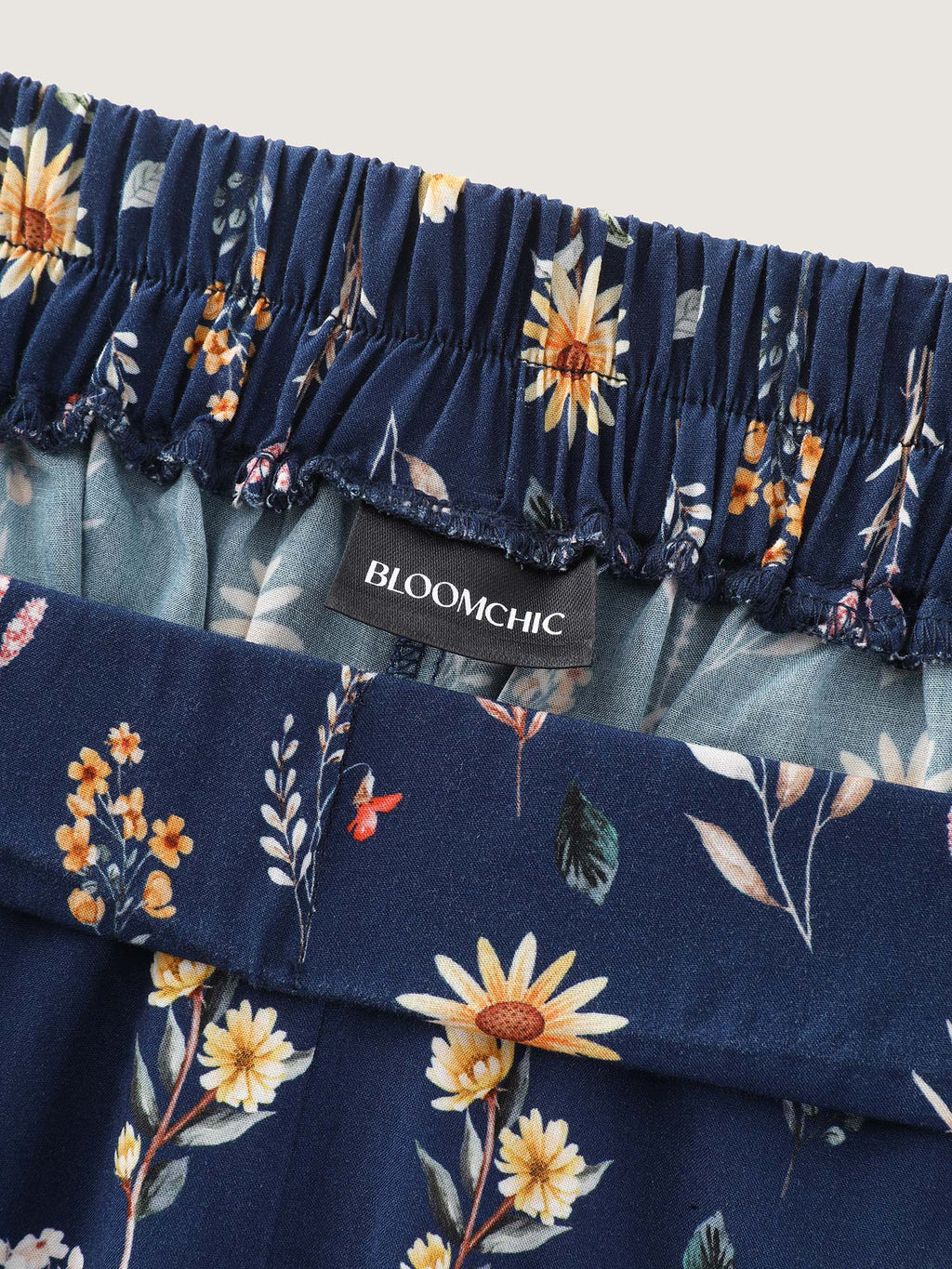 Ditsy Floral Print Stretchy Waist Wide Leg Pants