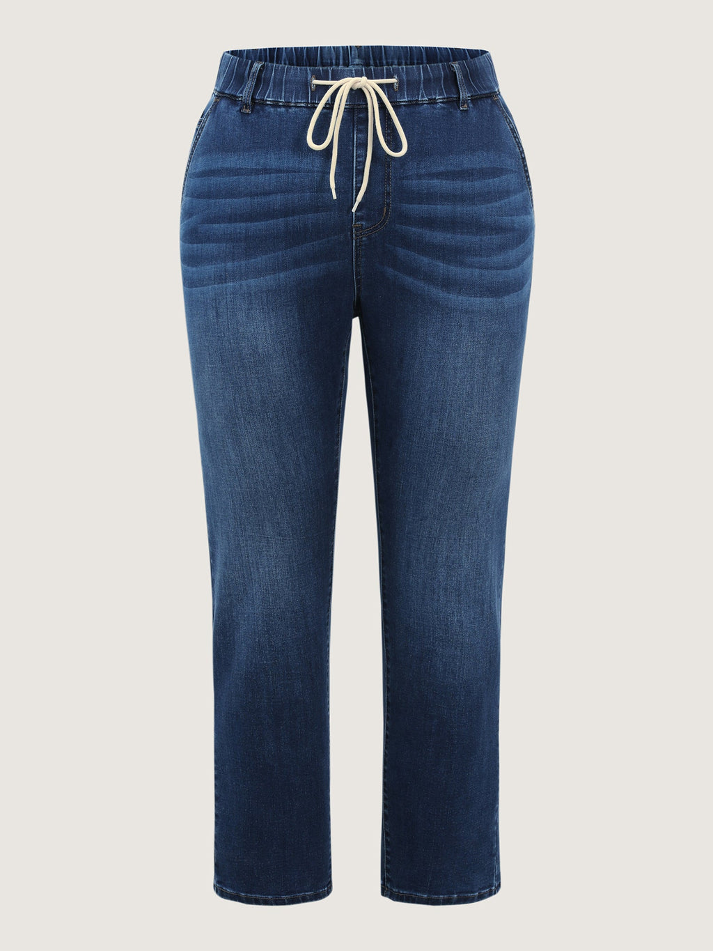 Pull-On High-Rise Drawstring Boyfriend Jeans