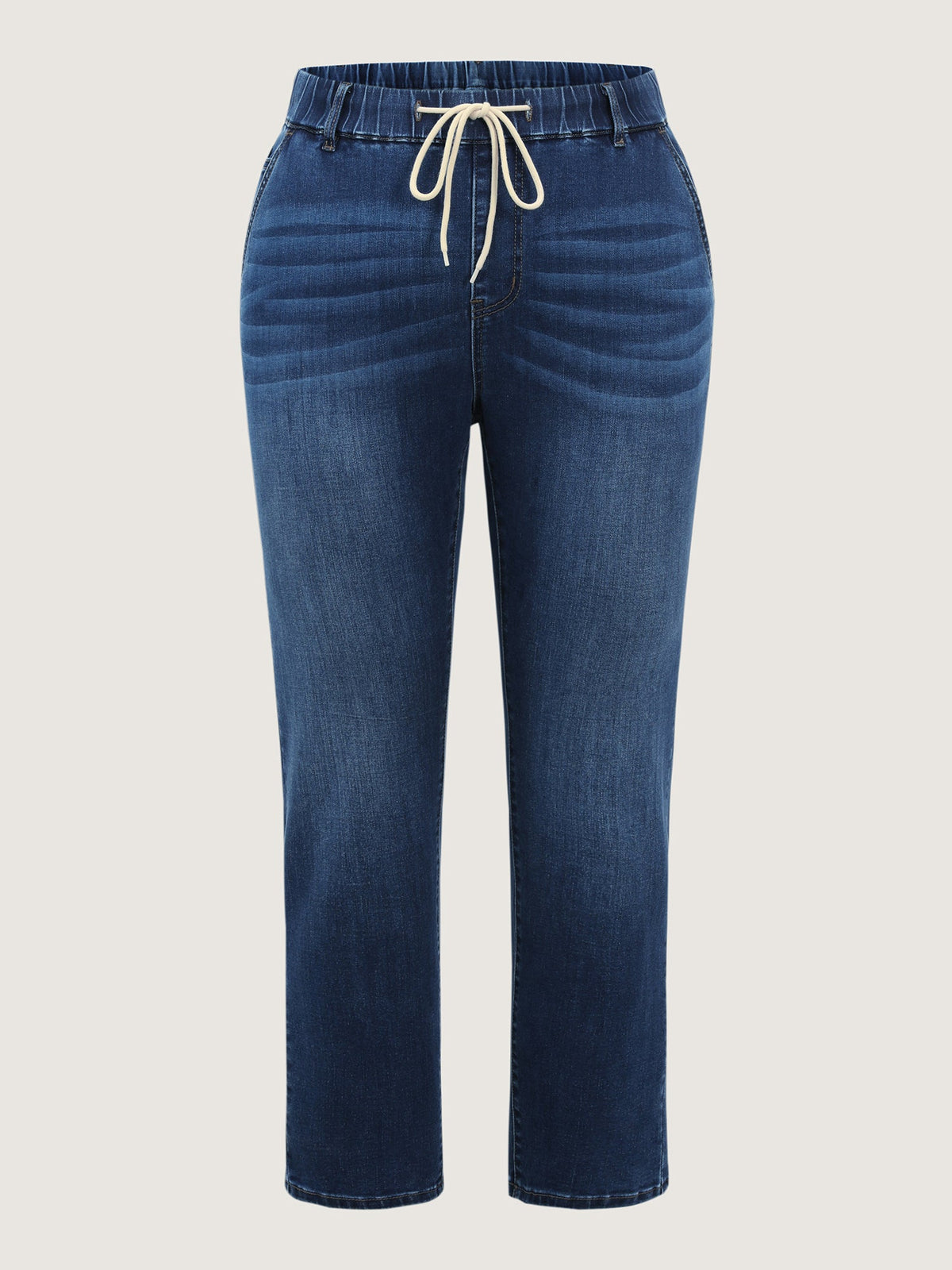 Pull-On High-Rise Drawstring Boyfriend Jeans