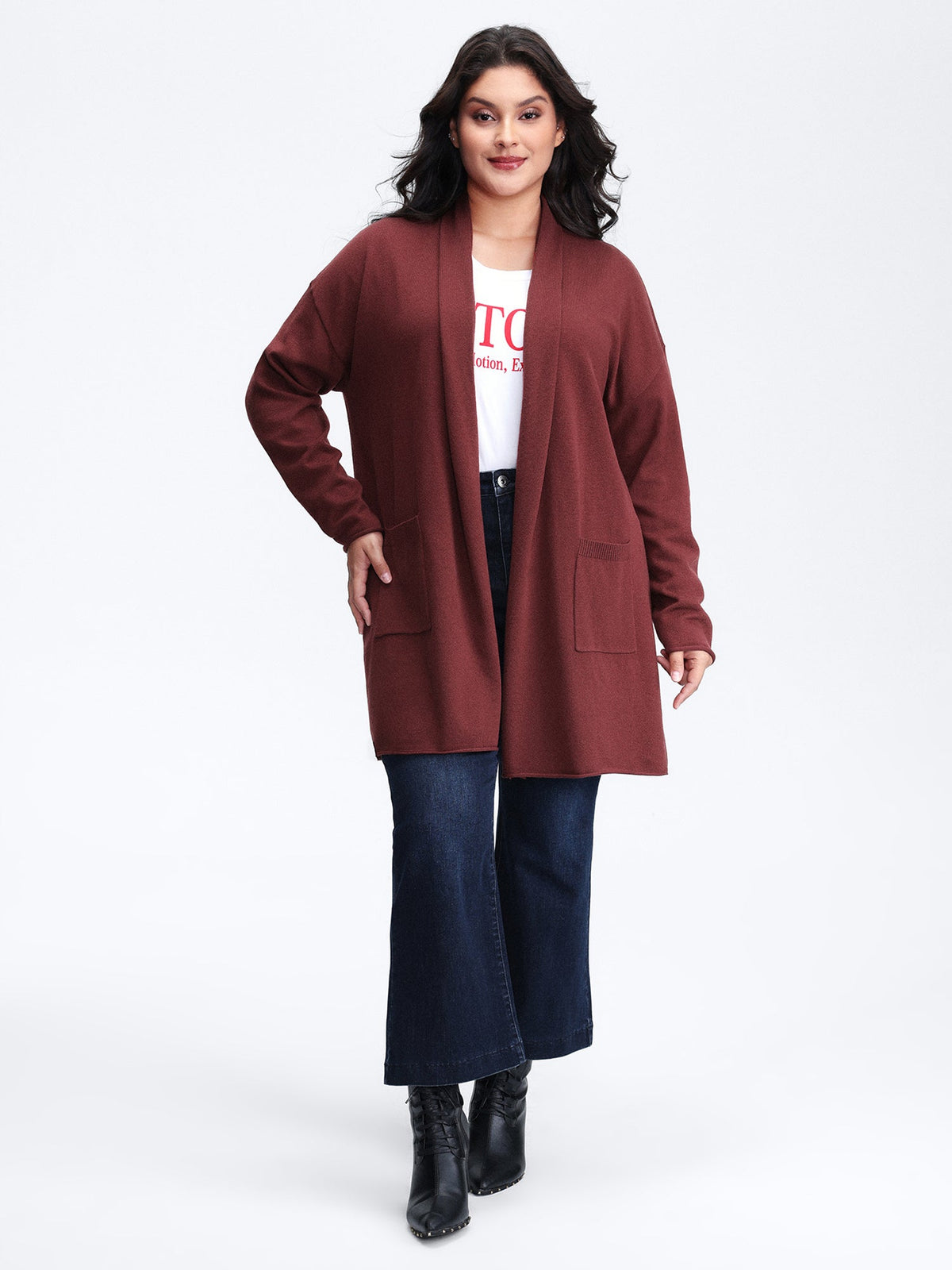 Supersoft Folded Collar Pocket Open-Front Knit Cardigan