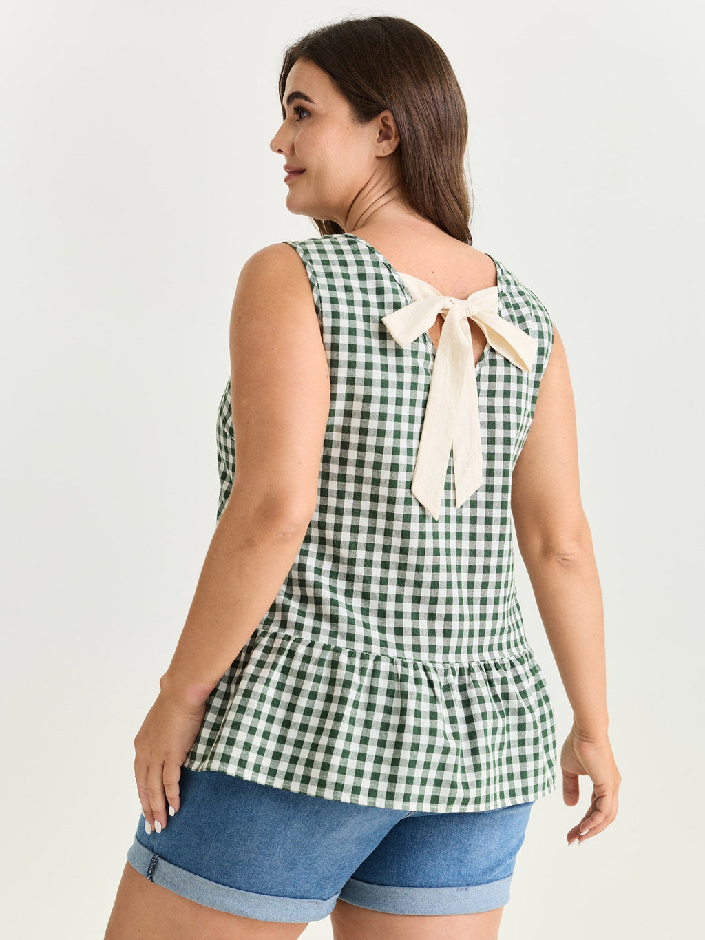 Supersoft Check Print Open Back Blouse