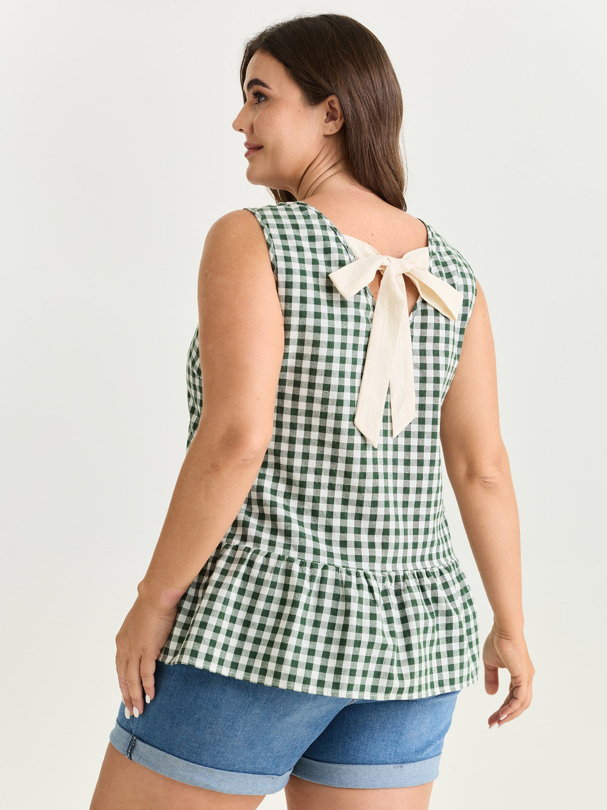 Supersoft Check Print Open Back Blouse
