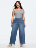 Stretchy Embroidered Hem Wide-Leg Jeans