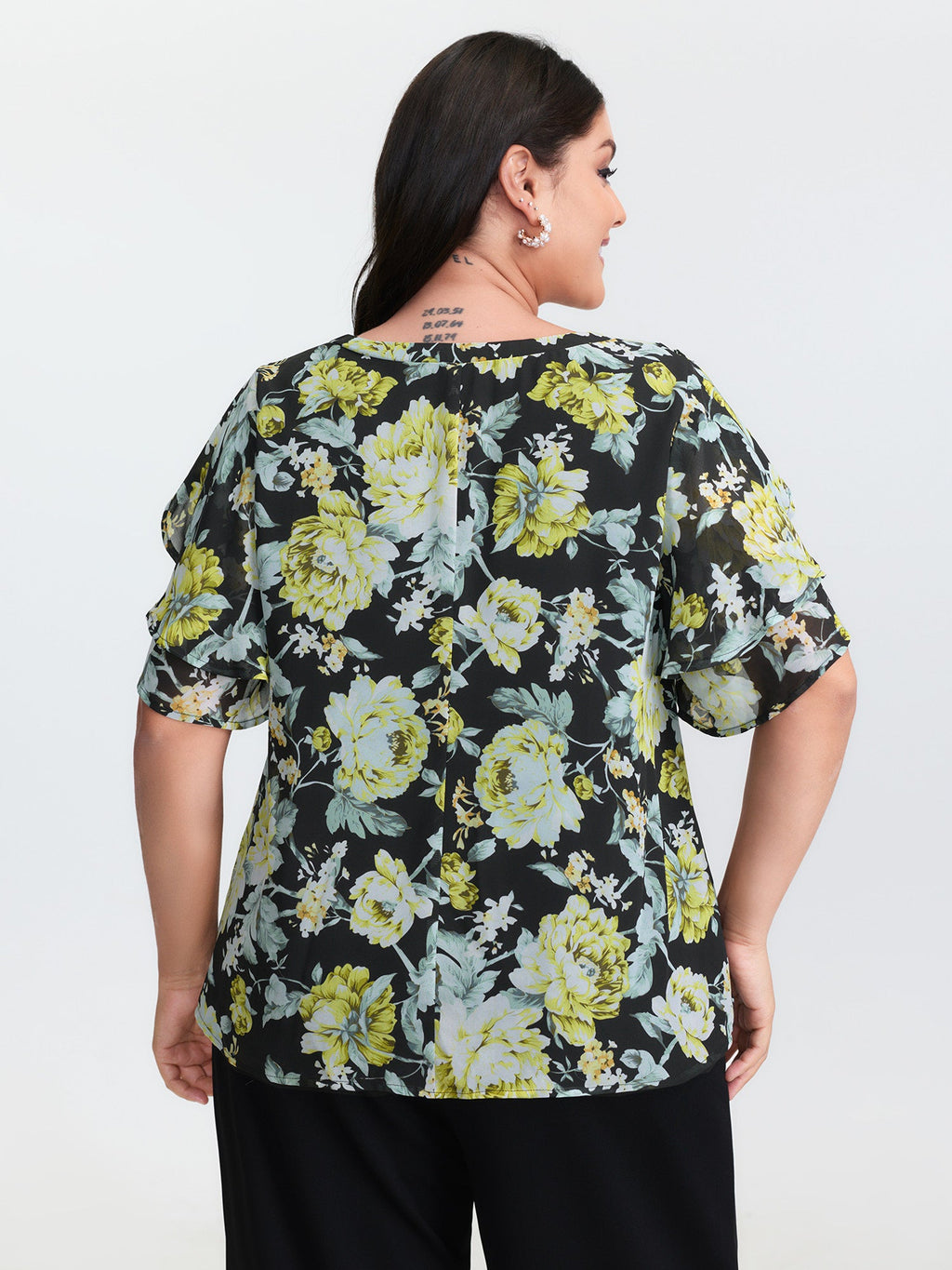 Floral Print Ruffled Edges Blouse