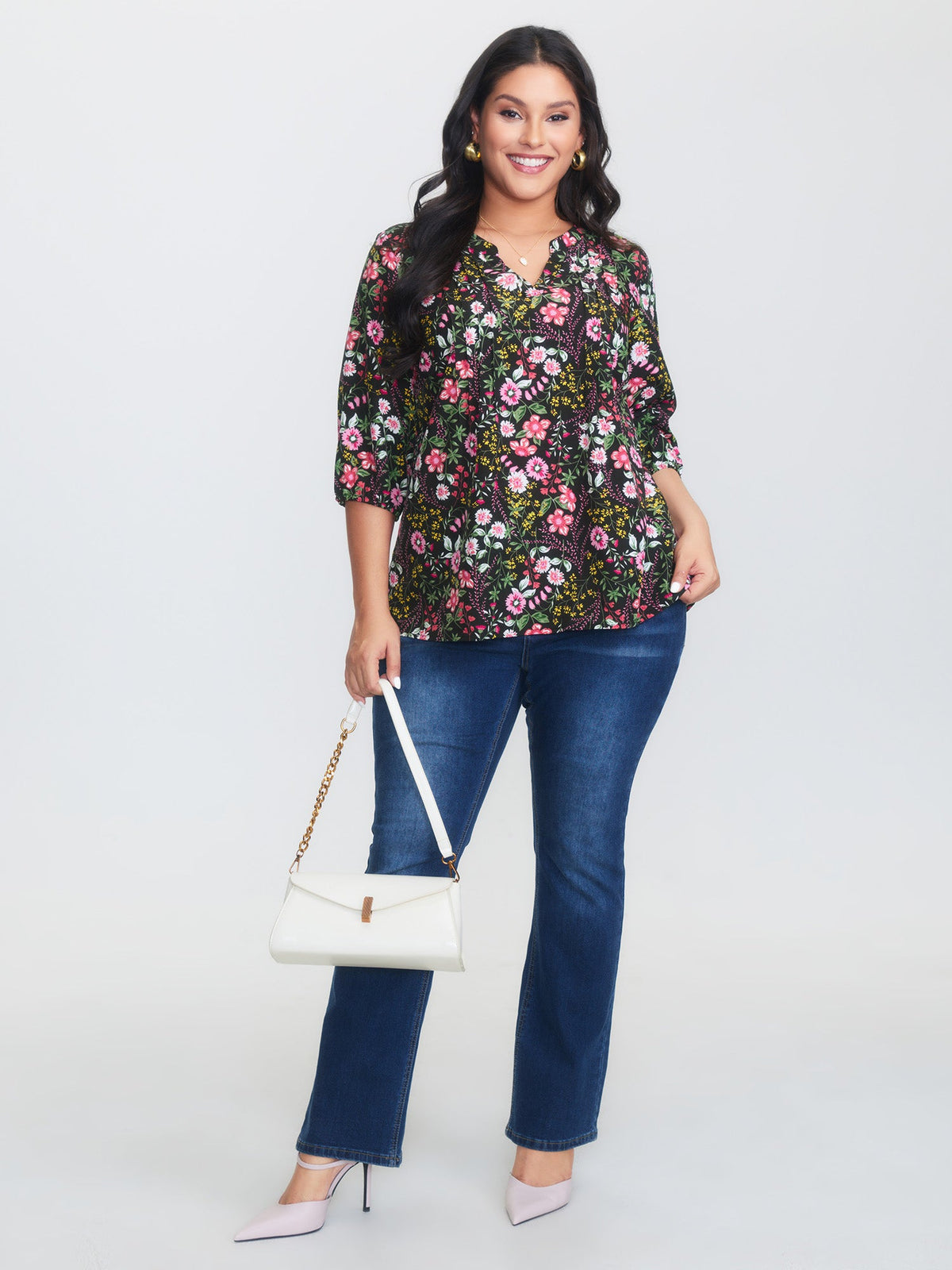 Floral Print Notched Collar Shirt