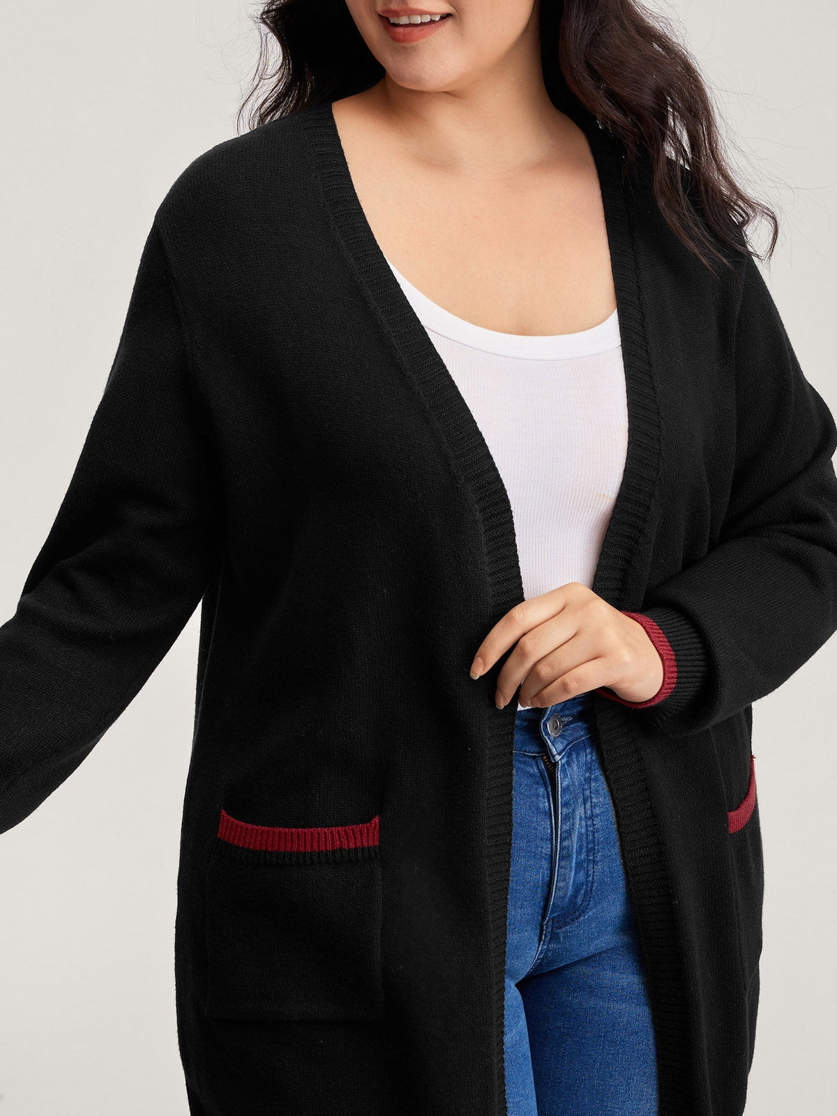 Lobster Jacquard Pockets Color Block Knit Cardigan