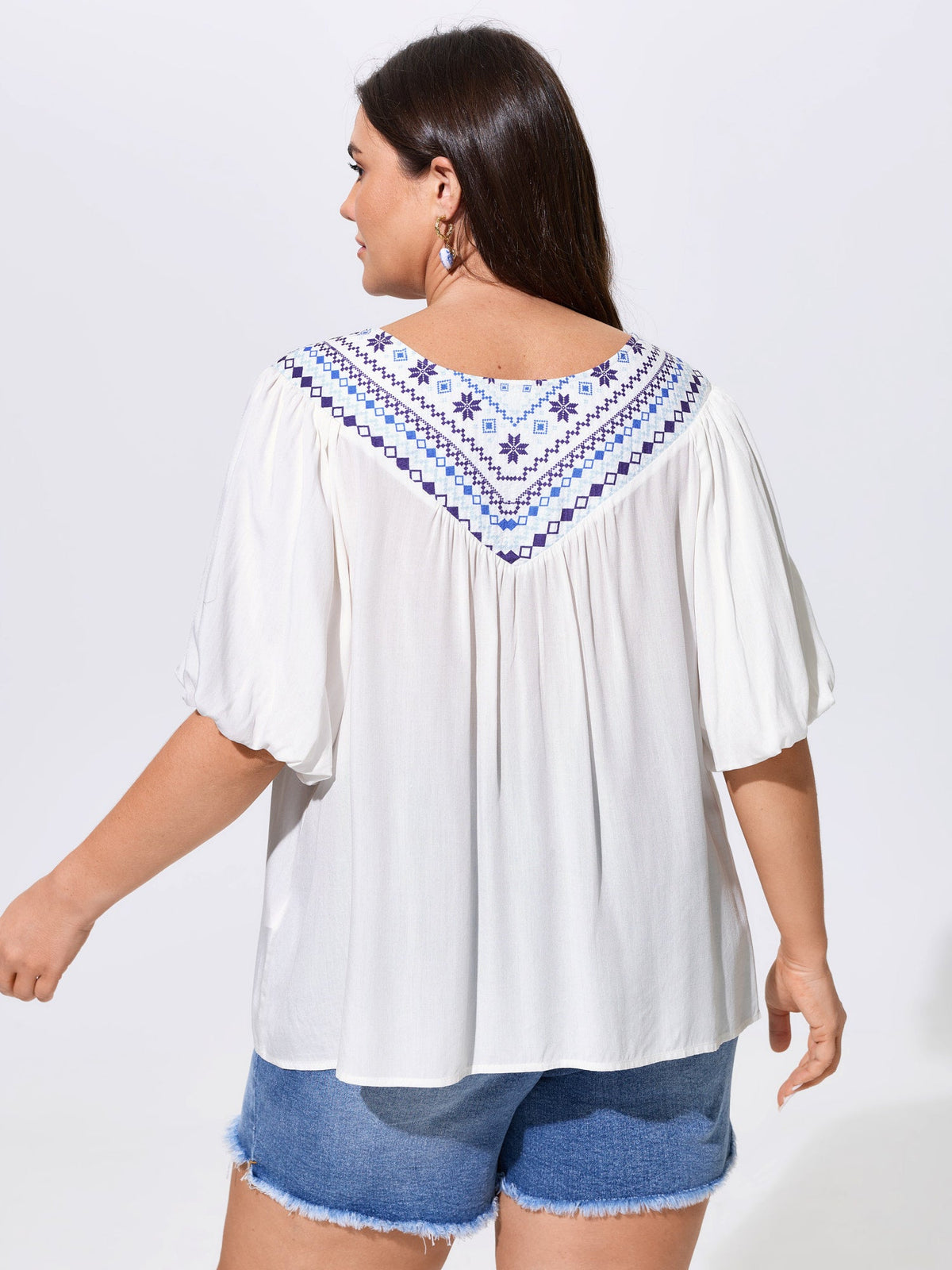 Boho Print Neck-Tie Puff Sleeve Blouse