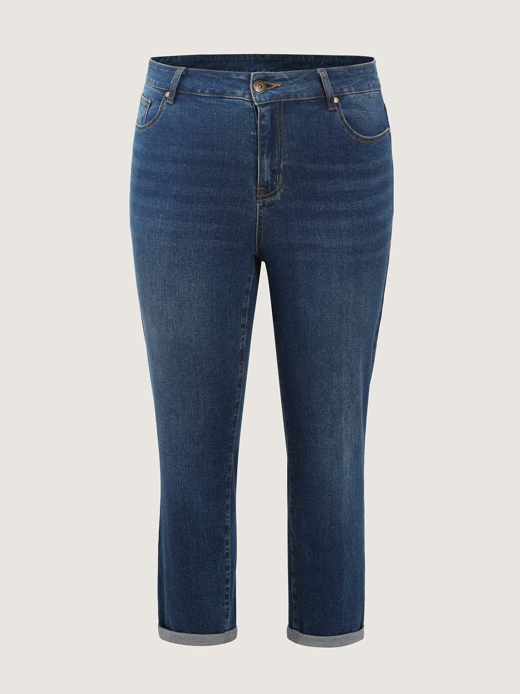 Stretchy High Rise Folded Hem Jeans