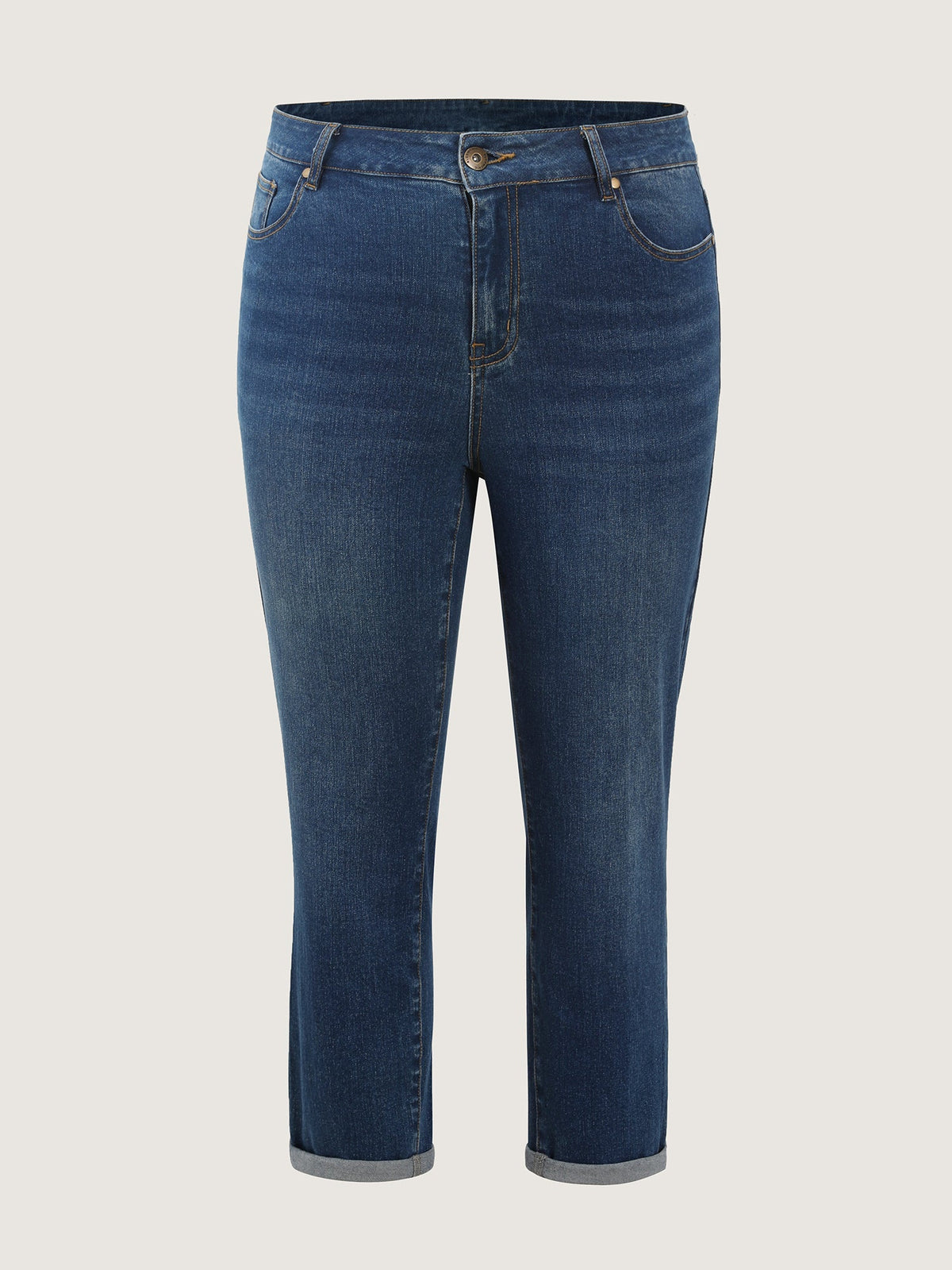 Stretchy High Rise Folded Hem Jeans
