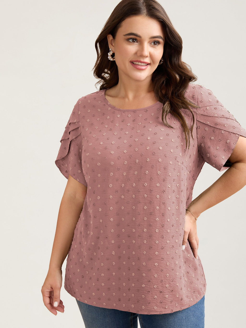 Textured Color Contrast Petal Sleeve Blouse