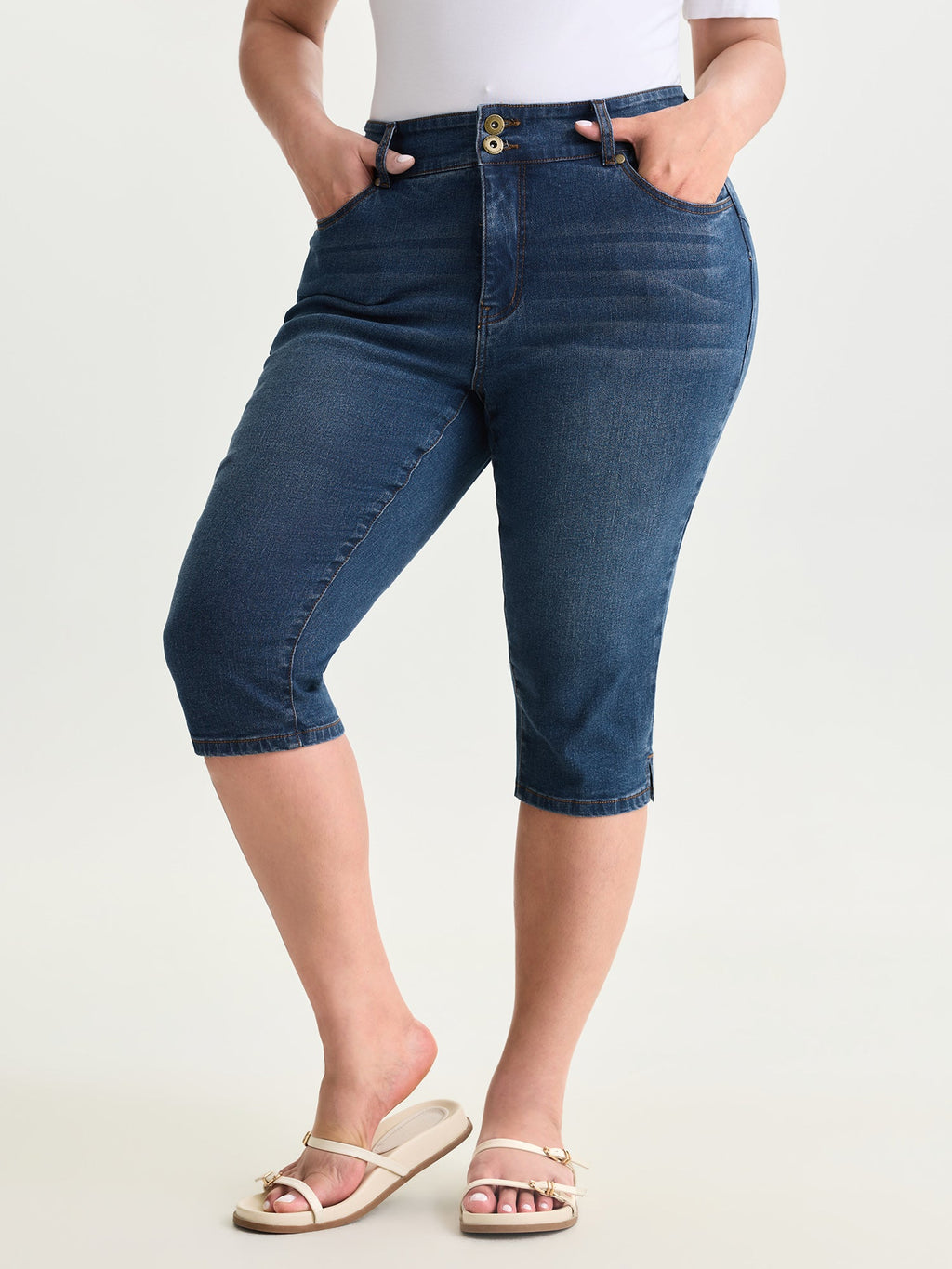 High Waisted Wash Double Buttons Jeans