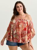 Colorful Paisley Print Off-Shoulder Blouse