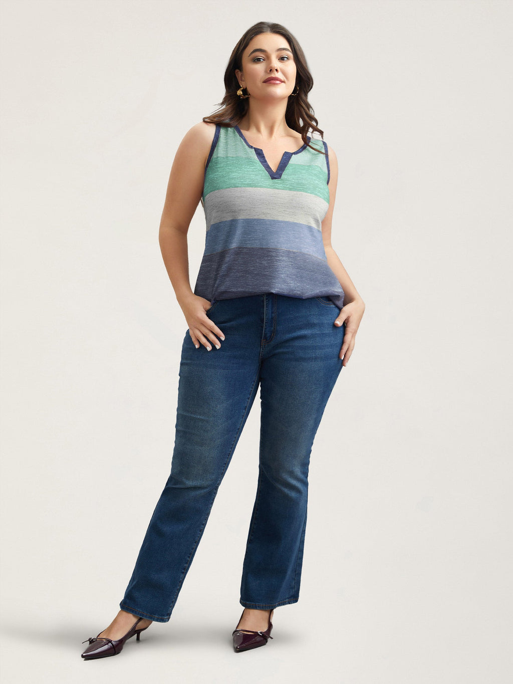 Multi-Color Stripes Off-Sleeves Vest