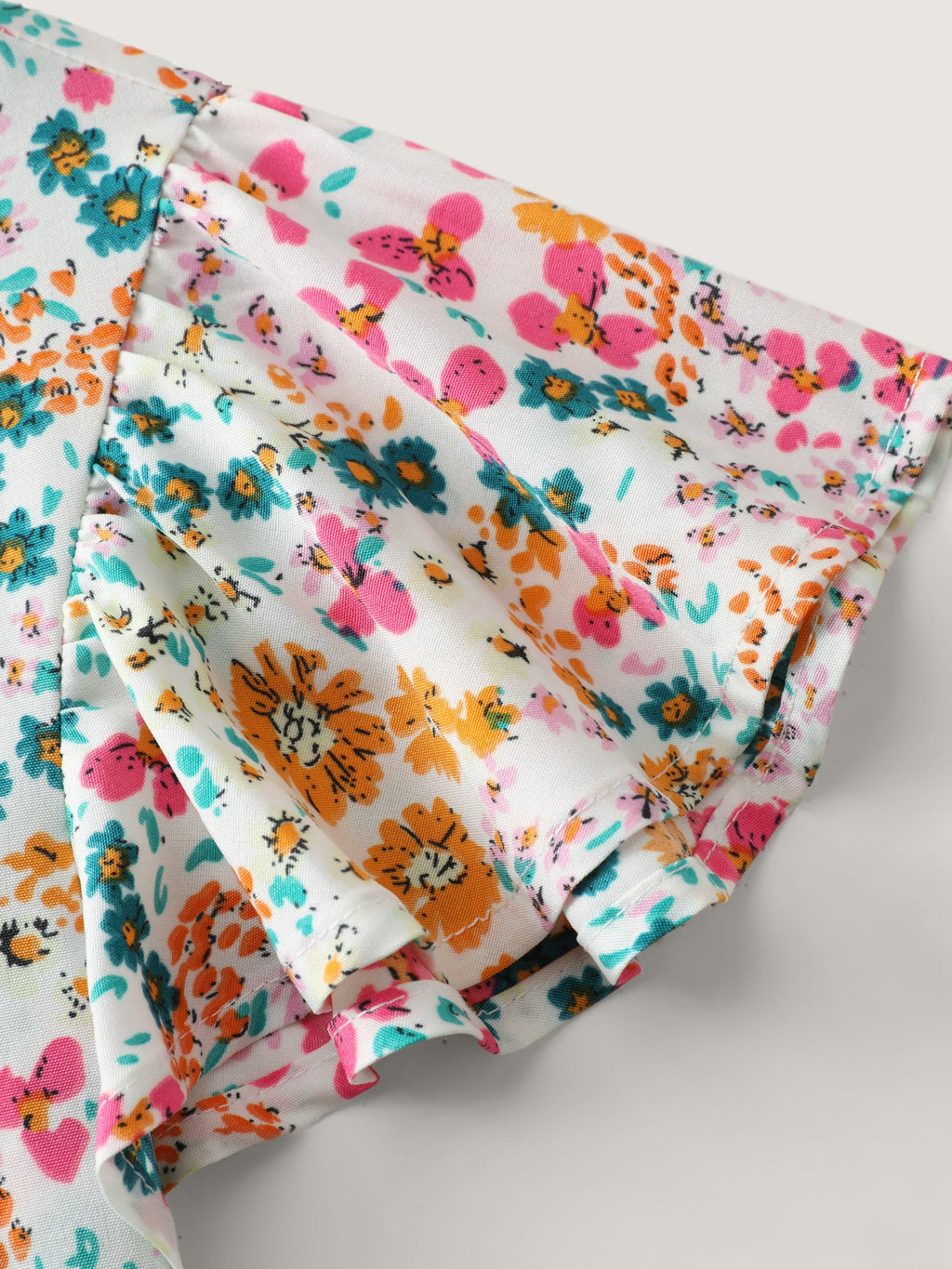 Bright Floral Print Flutter Sleeve Blouse