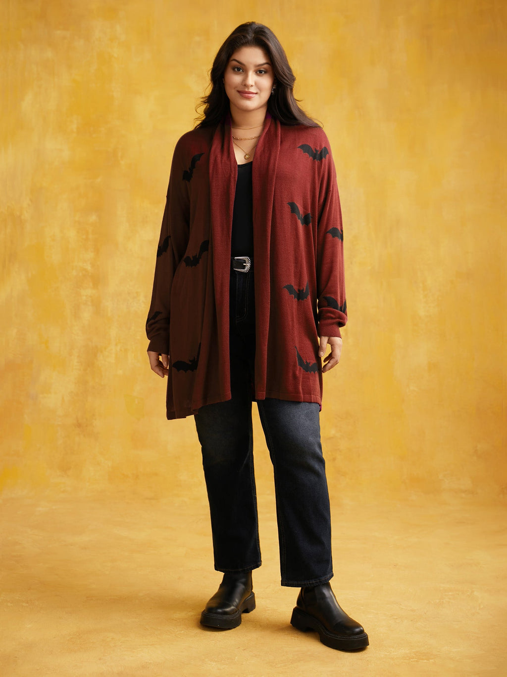 Supersoft Essentials Halloween Bat Pattern Lapel Collar Cardigan