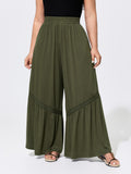Stretchy Lace Trim Ruffled Hem Pants