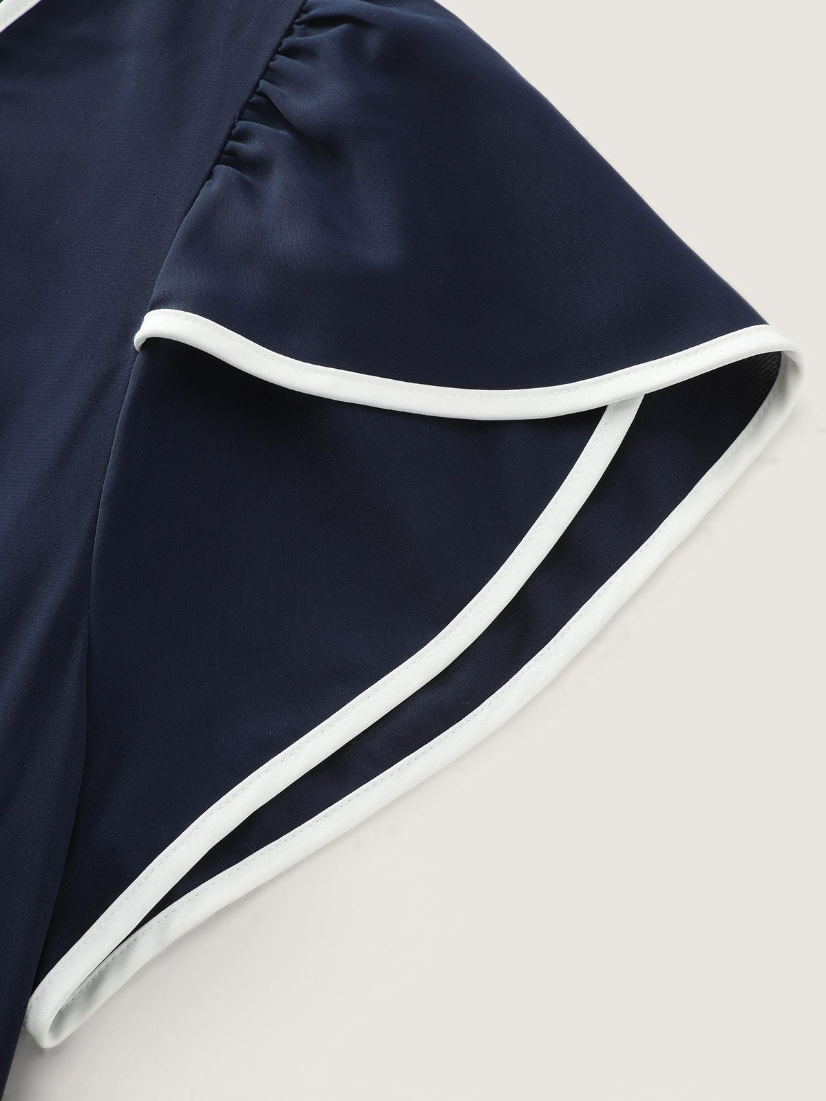 Petal Sleeve Color Contrast Plain Blouse