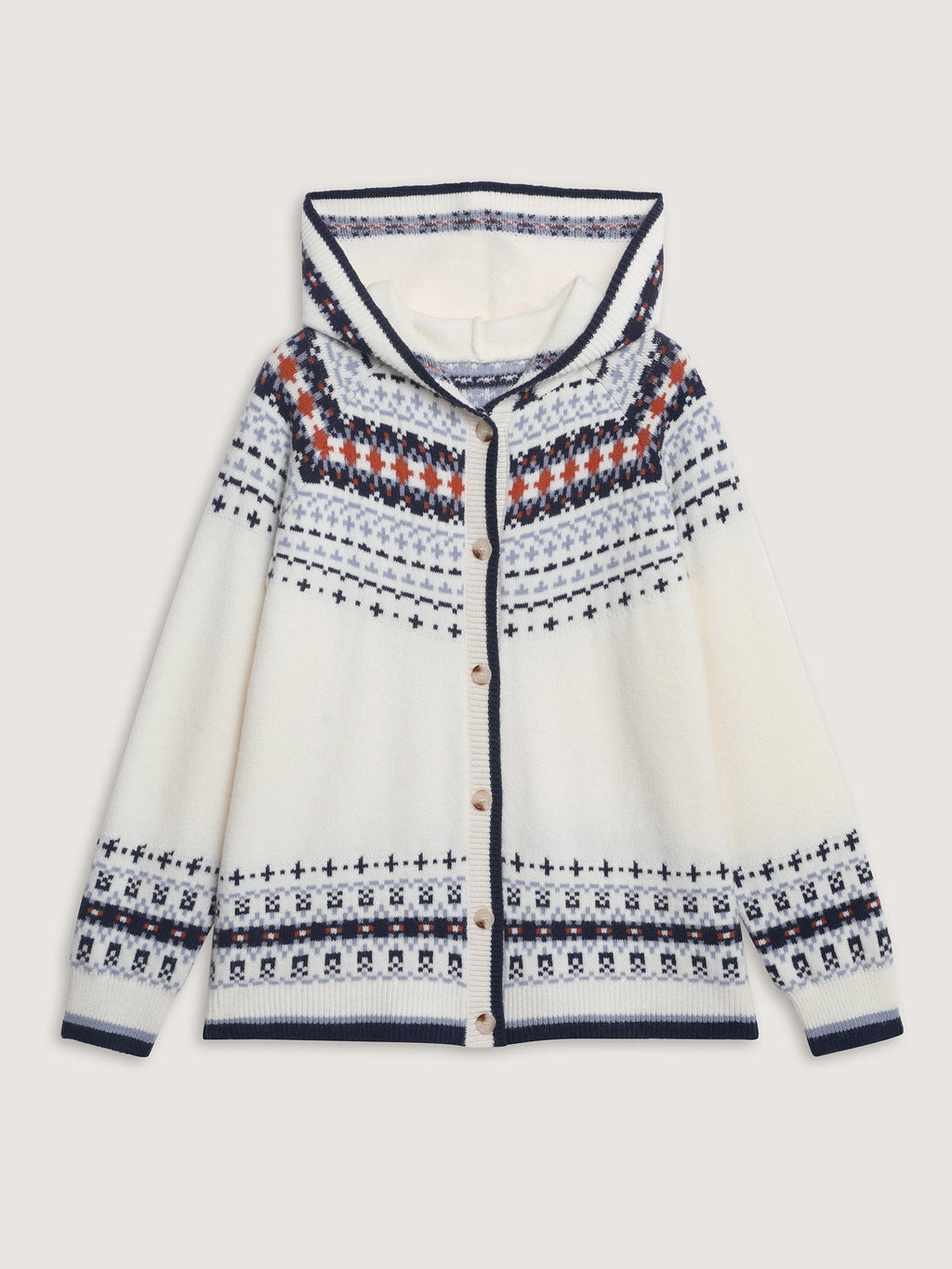 Hooded Jacquard Pattern Button Knit Cardigan