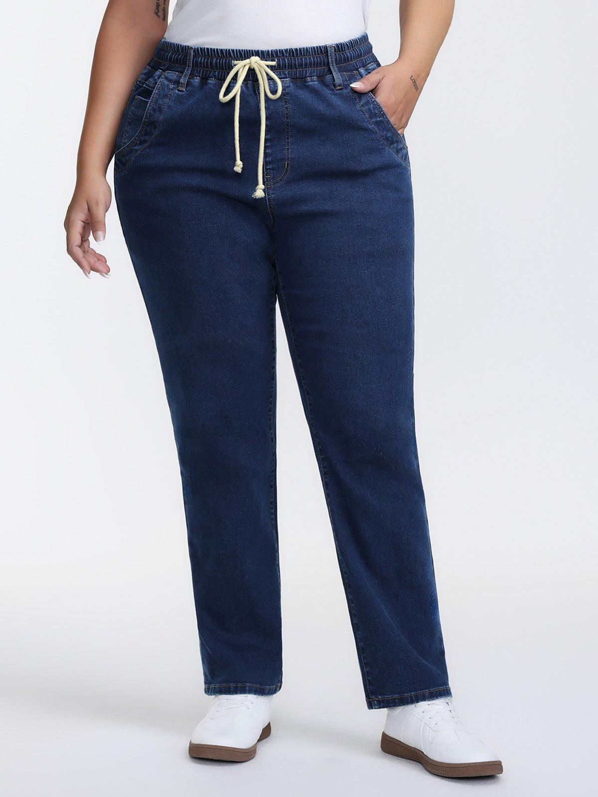 Everyday Pull-On Drawstring High-Rise Jeans