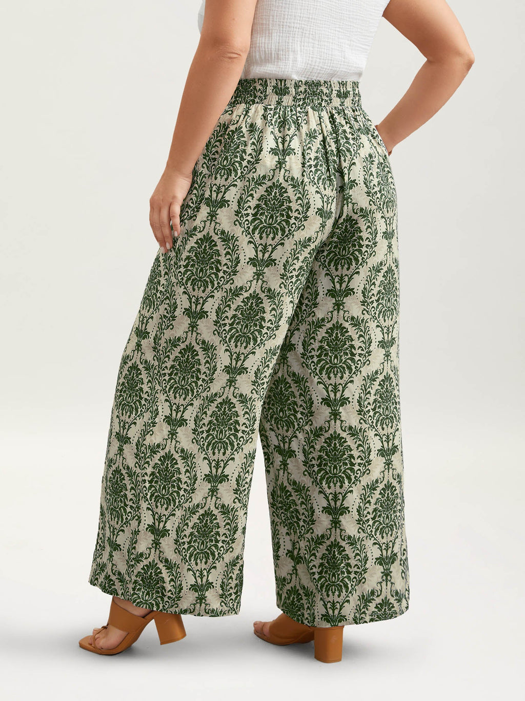 Damask Print Tassel Straight-Leg Pants