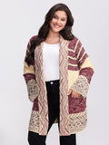 Boho Striped Jacquard Open-Front Knit Cardigan