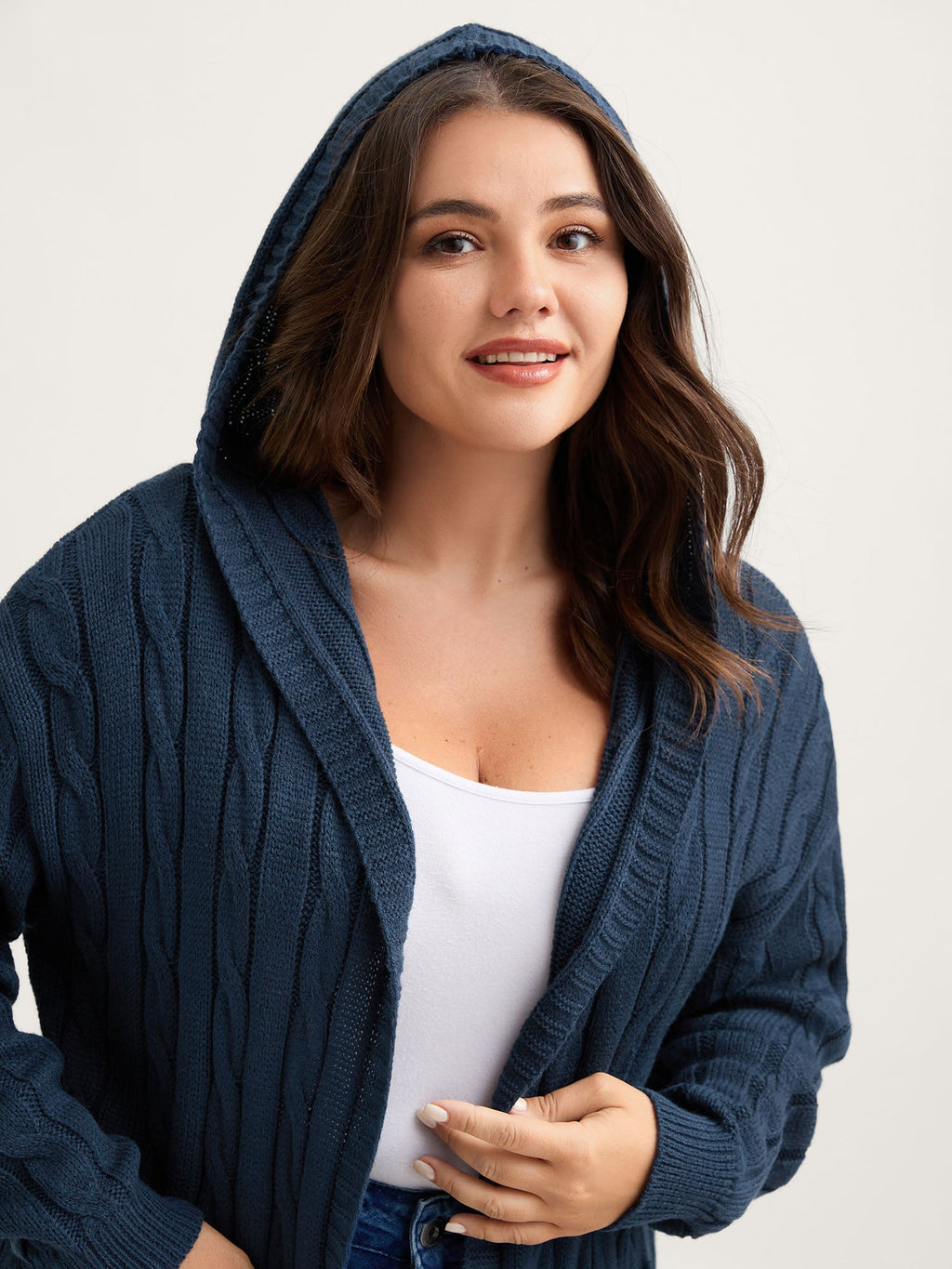 Cable Knit Hooded Long Knit Cardigan