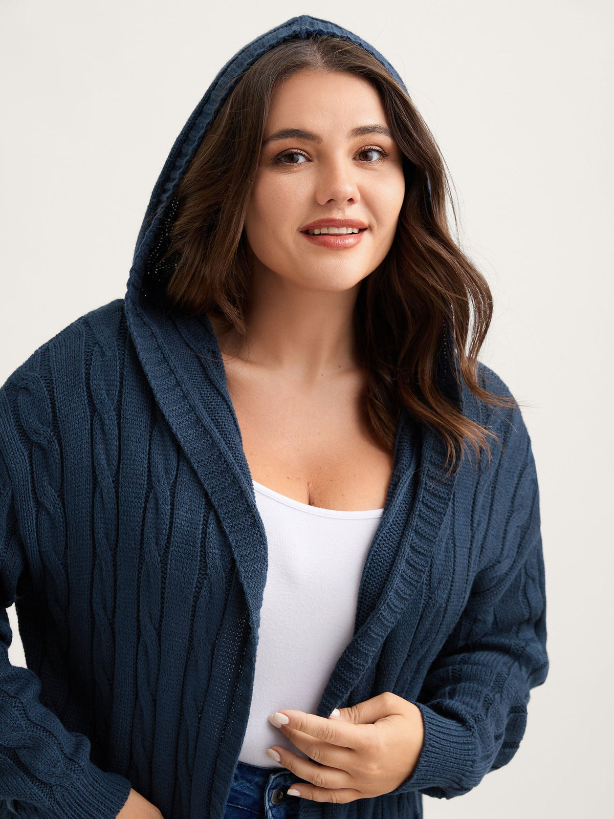 Cable Knit Hooded Long Knit Cardigan