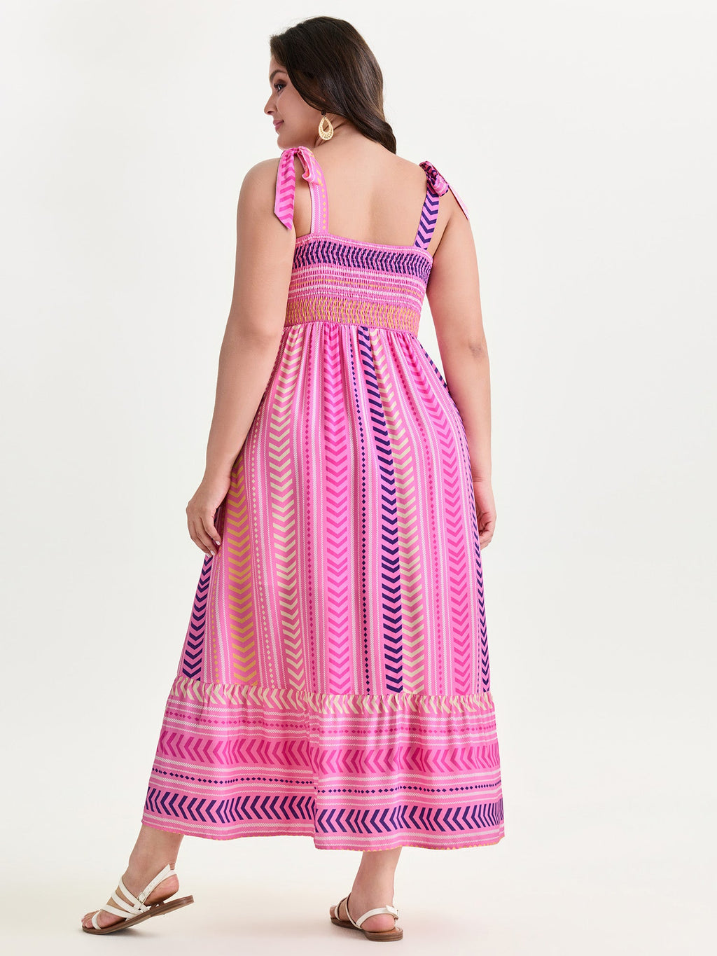 Supersoft Sweet Striped Print Shoulder-Tie Maxi Dress