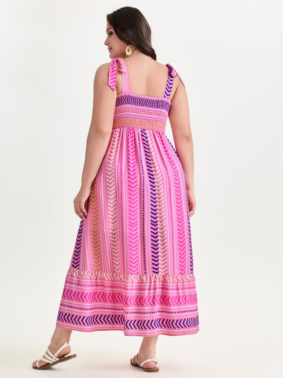 Supersoft Sweet Striped Print Shoulder-Tie Maxi Dress