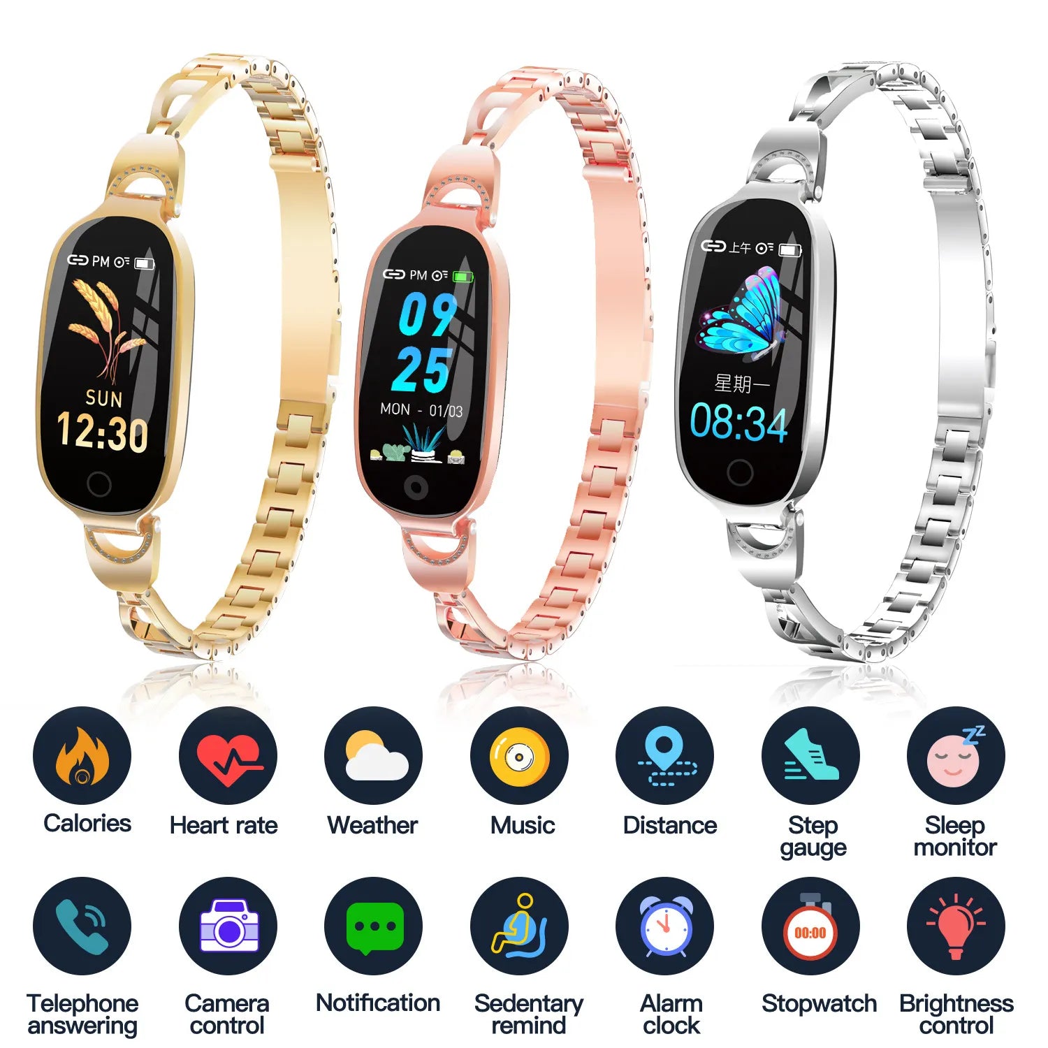 Waterproof Smart Fitness Bracelet Watch w/ HR & BP Monitor For Women