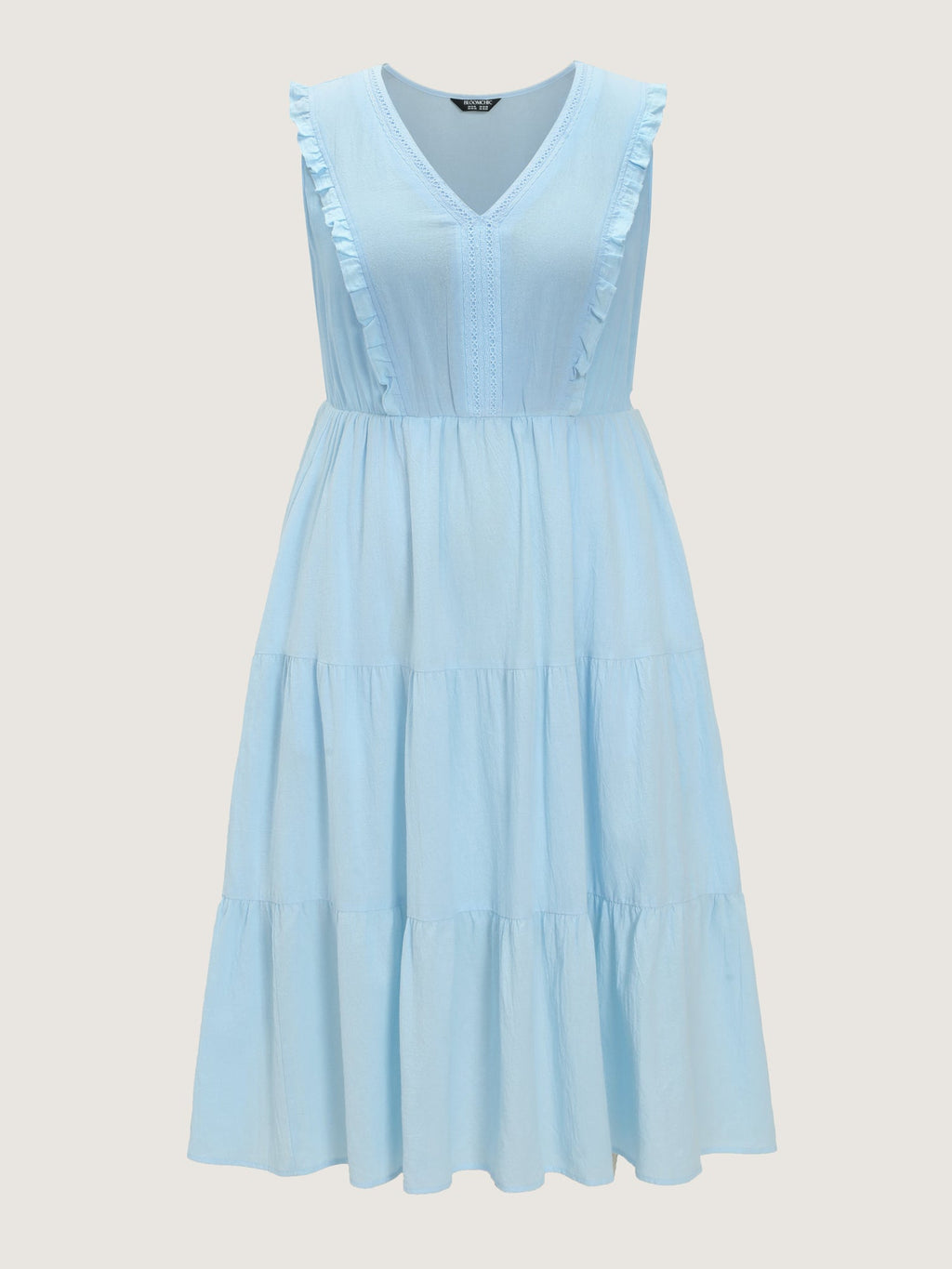 Cotton Ruffled Edge V-Neck Sleeveless Midi Dress