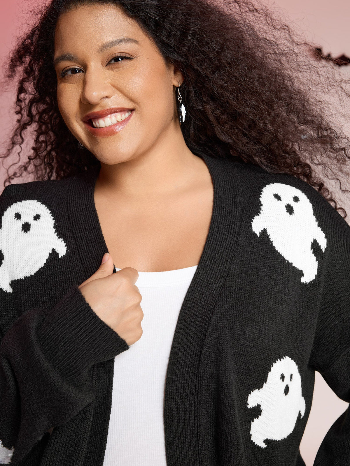 Happy Ghost Jacquard Arc Cardigan