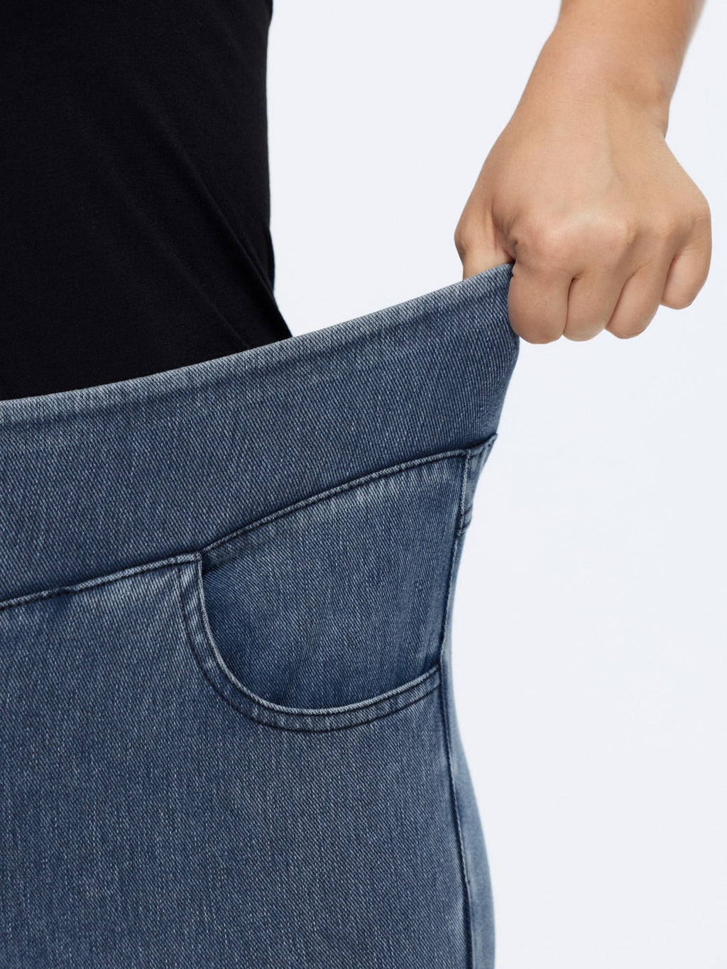 Stretchy Wide Waistband Pull-On Knit Jeans