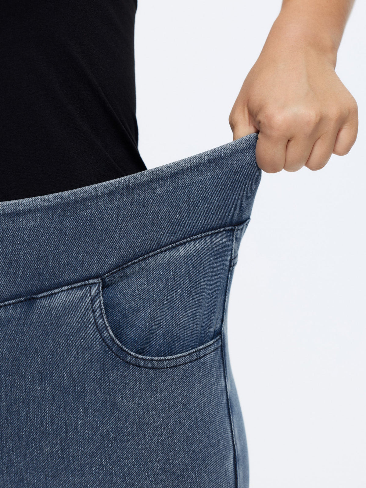 Stretchy Wide Waistband Pull-On Knit Jeans
