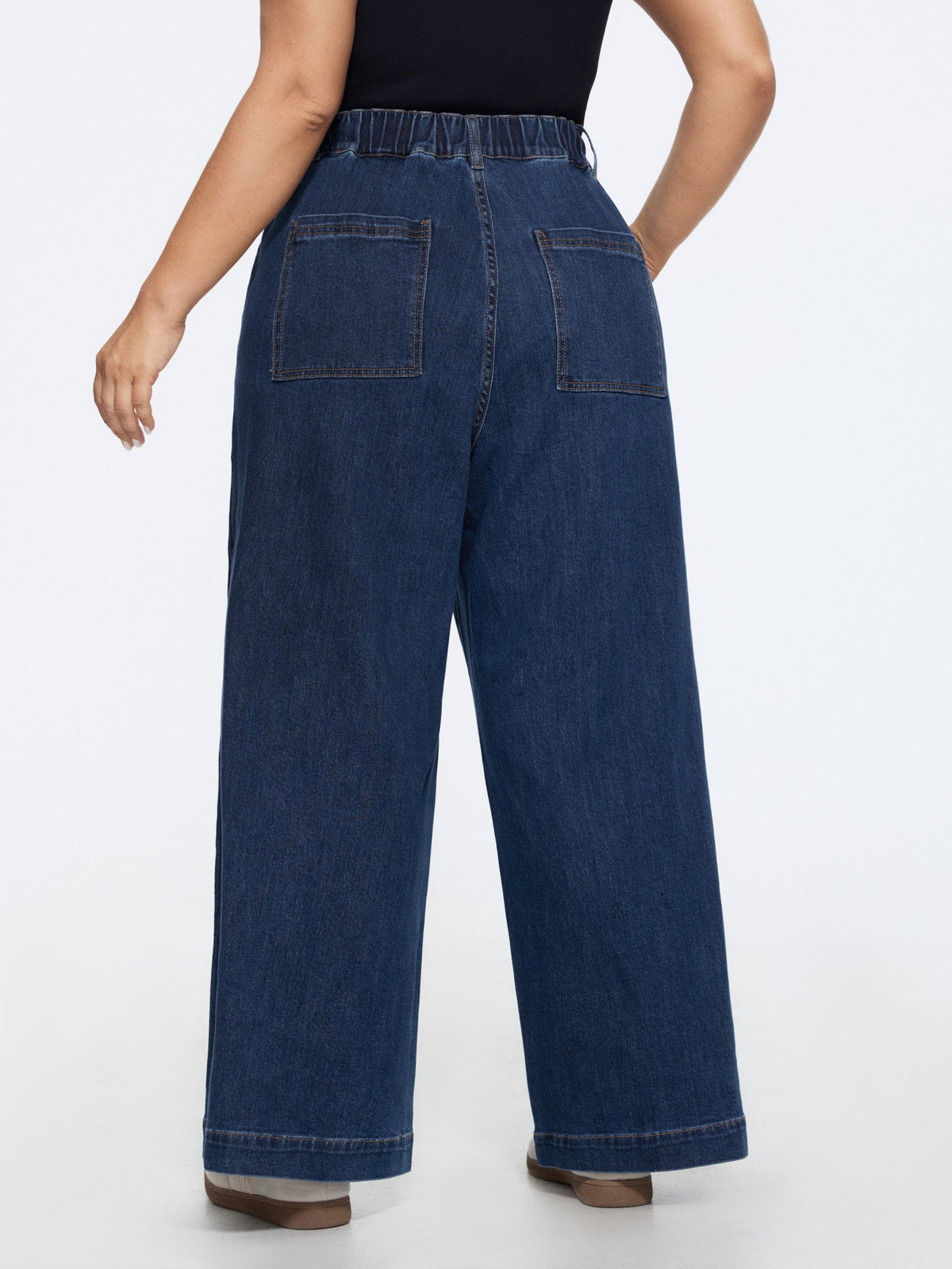 Stretchy Pull-On Wide-Leg Jeans