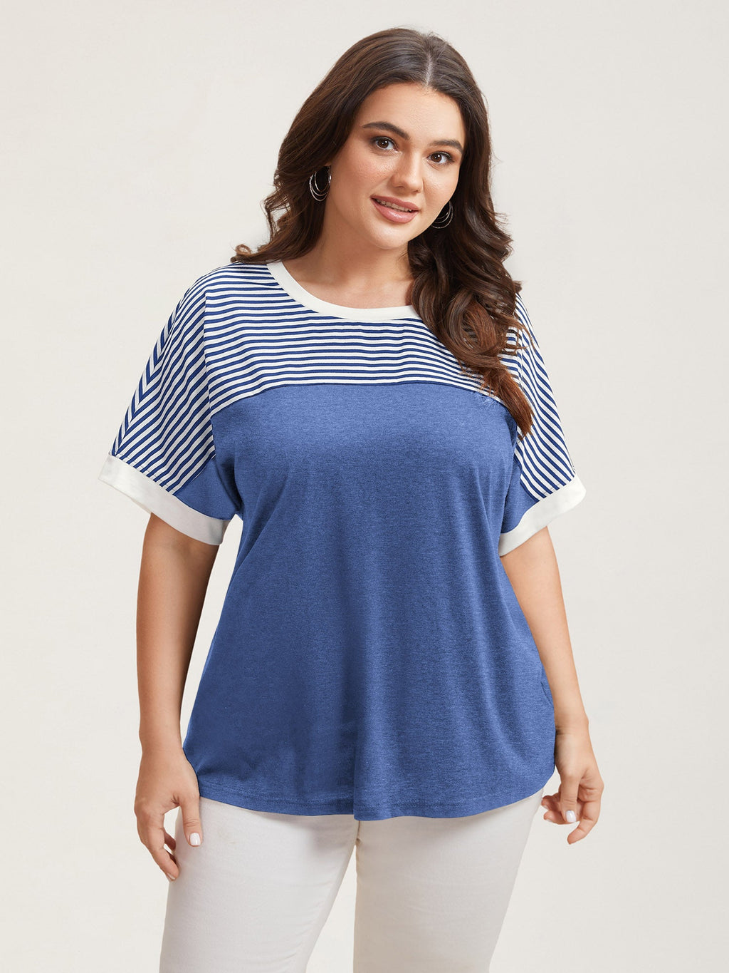 Solid and Striped Contrast Hem T-Shirt