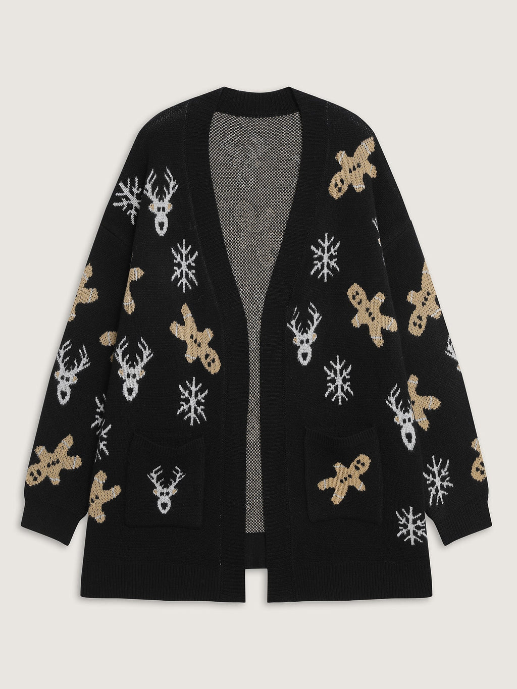 Supersoft Gingerbread Holiday Jacquard Pockets Cardigan