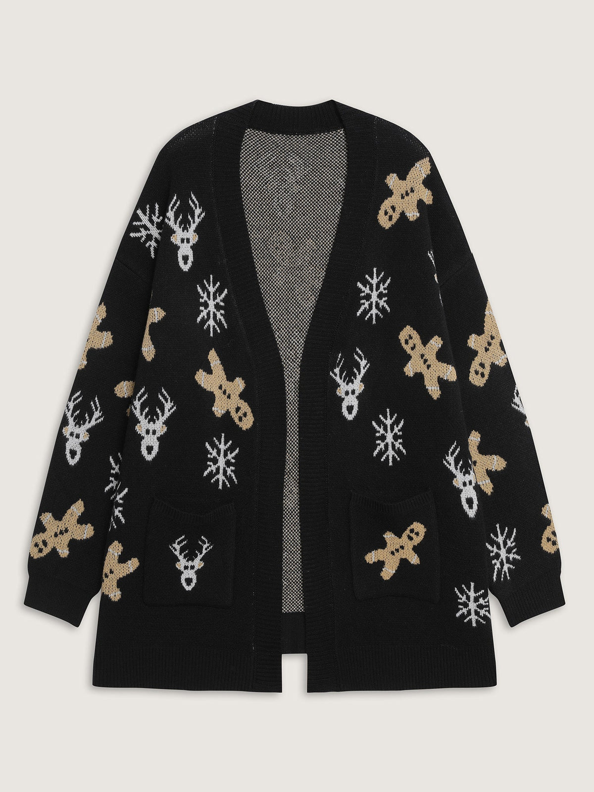 Supersoft Gingerbread Holiday Jacquard Pockets Cardigan