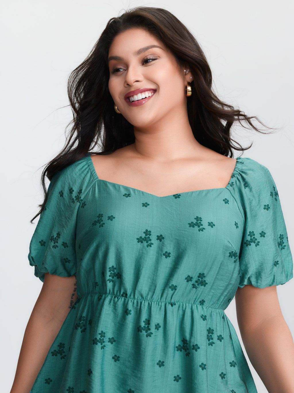 Floral Print Sweetheart Neckline Rayon Blouse