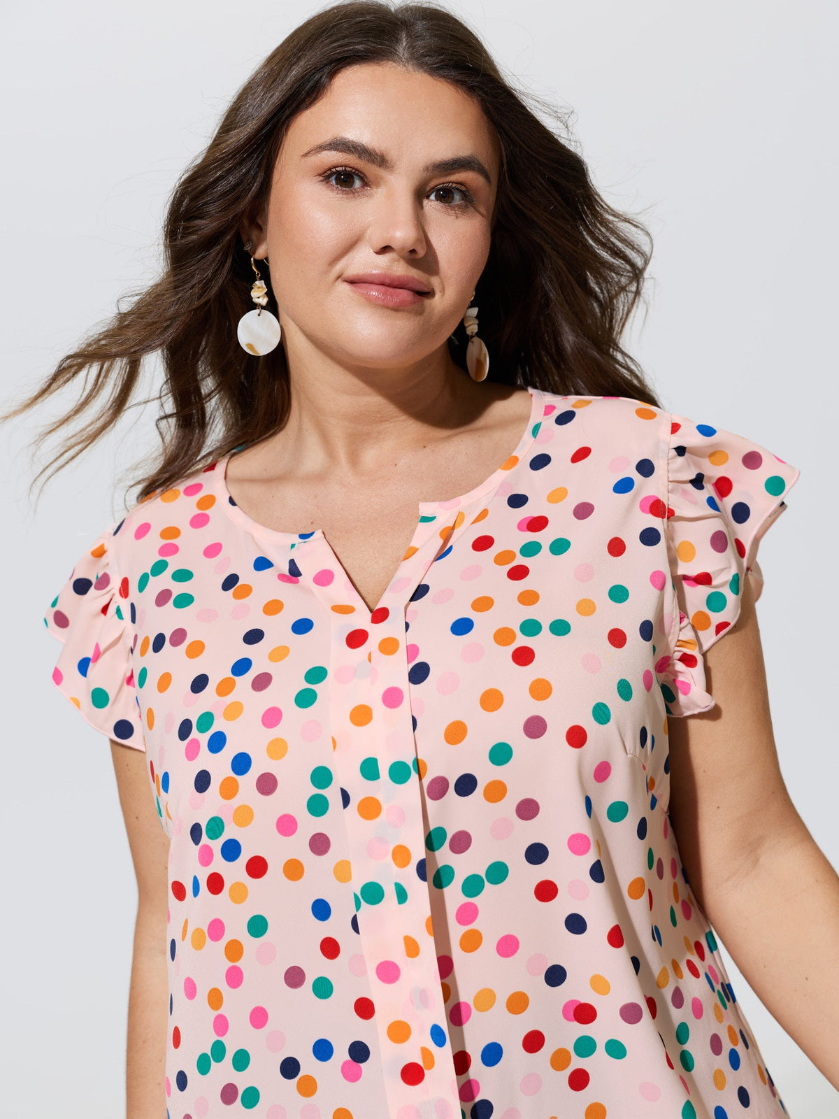 Polka Dot Flutter Sleeve Blouse