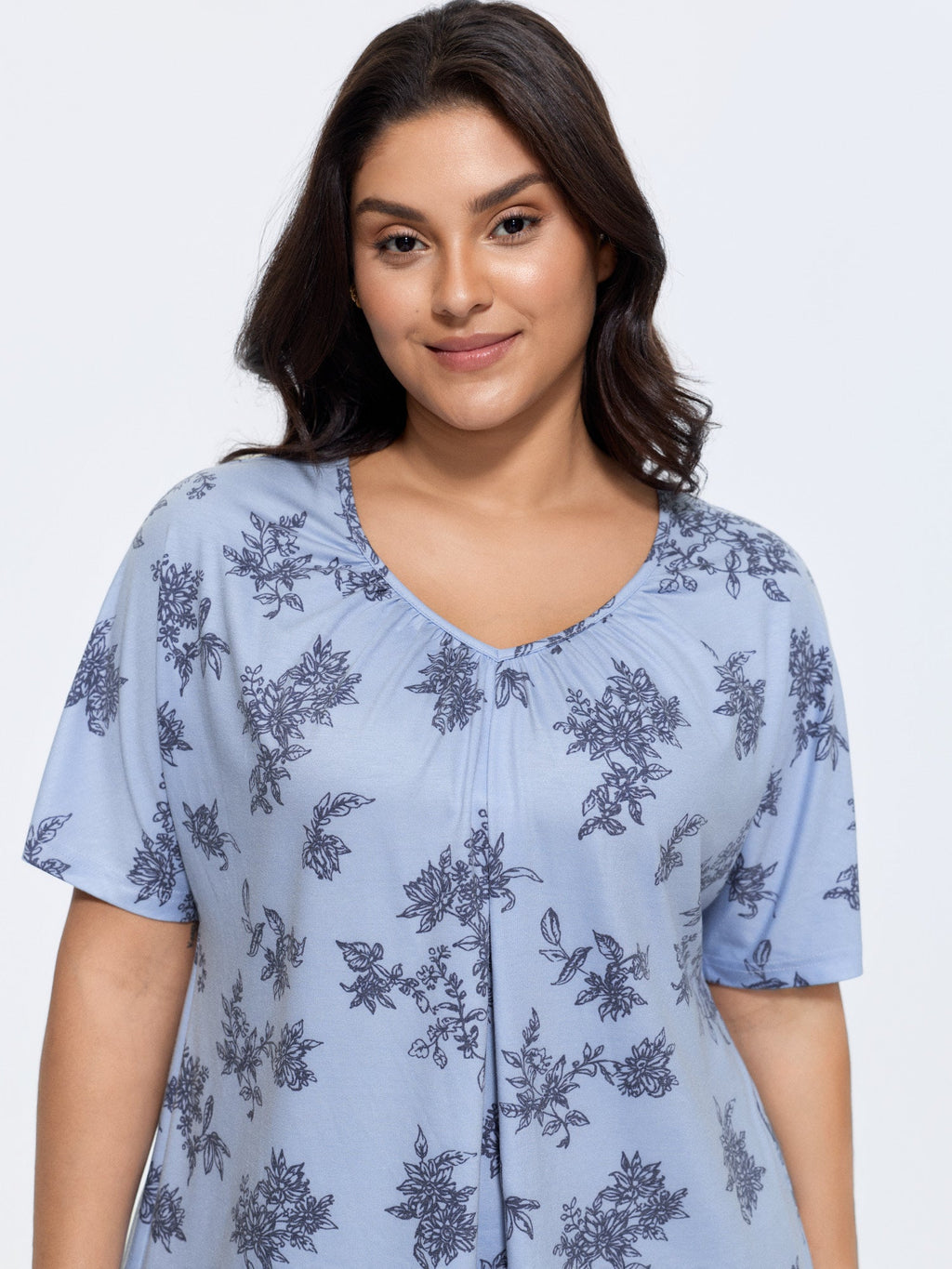 Pleated Plain Half-Sleeve Knit Top