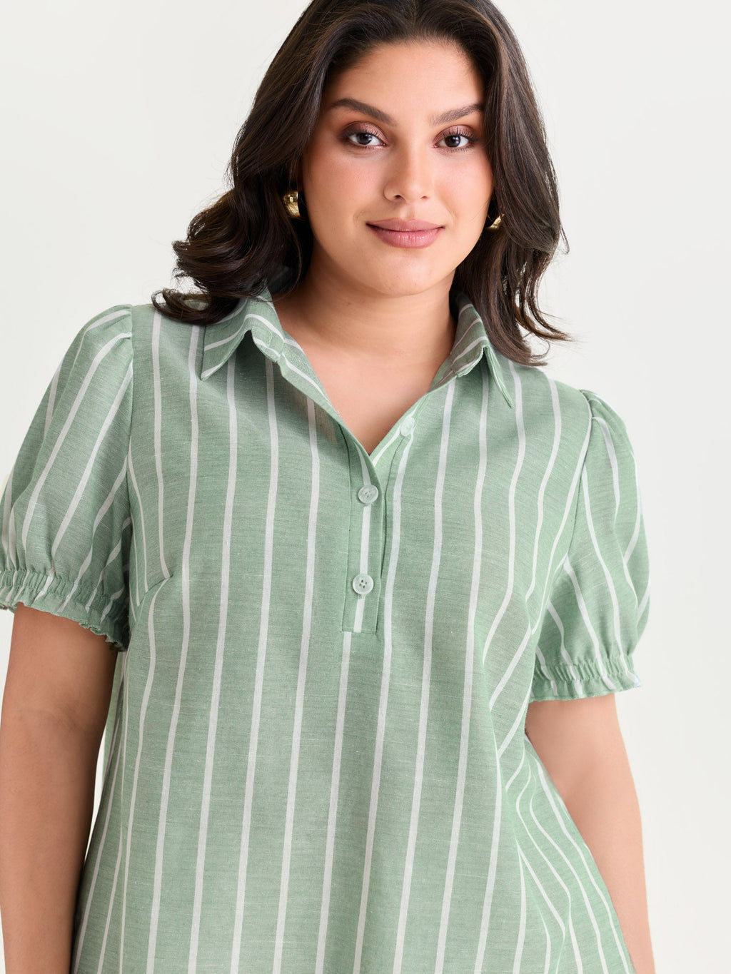 Striped Ruffled Puffy Sleeve Blouse