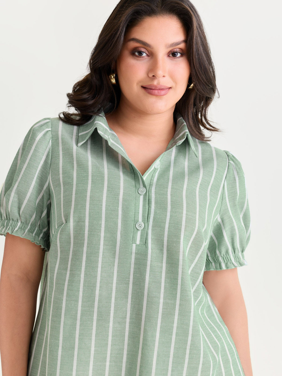 Striped Ruffled Puffy Sleeve Blouse